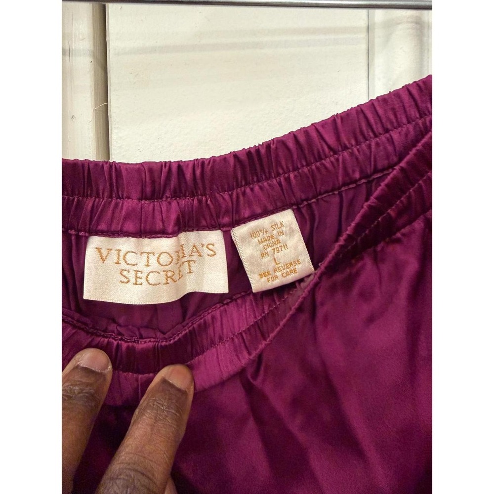 Victorias Secret 100% Silk Pajama Pants Magenta Purple Gold Label Large - Picture 3 of 4
